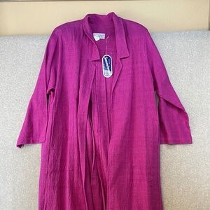 NEW! Sangam Imports Ltd One Size Chore Coat Duster Robe Long PINK Lagenlook VTG